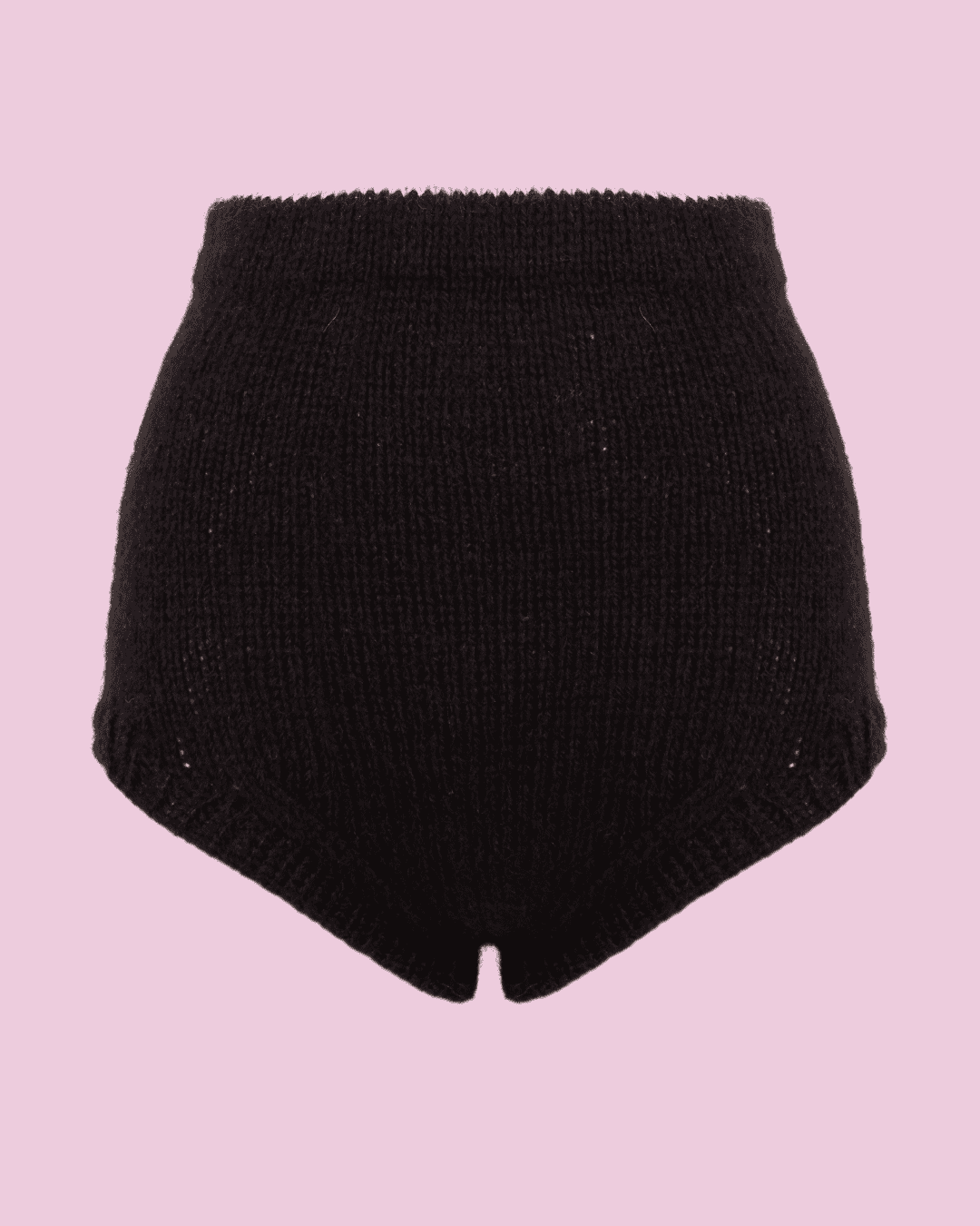 Culote de lana y mohair negro tejido a mano con bordes en gris