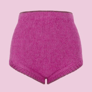 Culote lana mohair tejido a mano en color buganvilla con borde en marrón