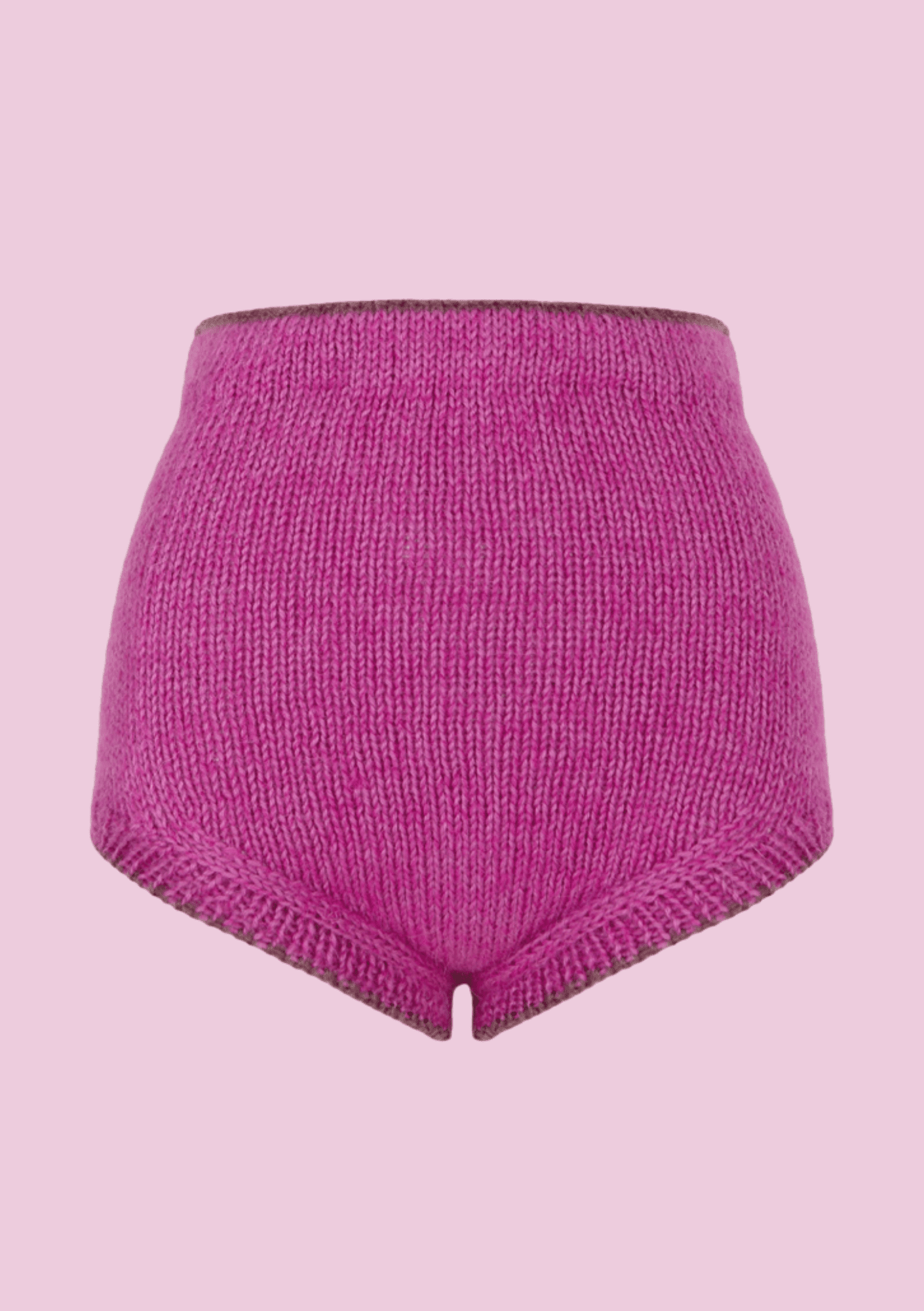 Culote lana mohair tejido a mano en color buganvilla con borde en marrón