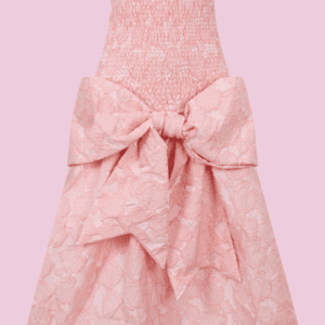 Vestido Ms. Lauper en jacquard rosa con cuerpo de nido de abeja y lazo delantero removible