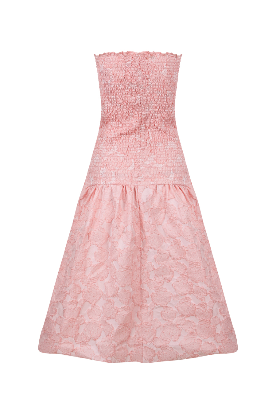 Vestido Ms. Lauper en jacquard rosa con cuerpo de nido de abeja y lazo delantero removible