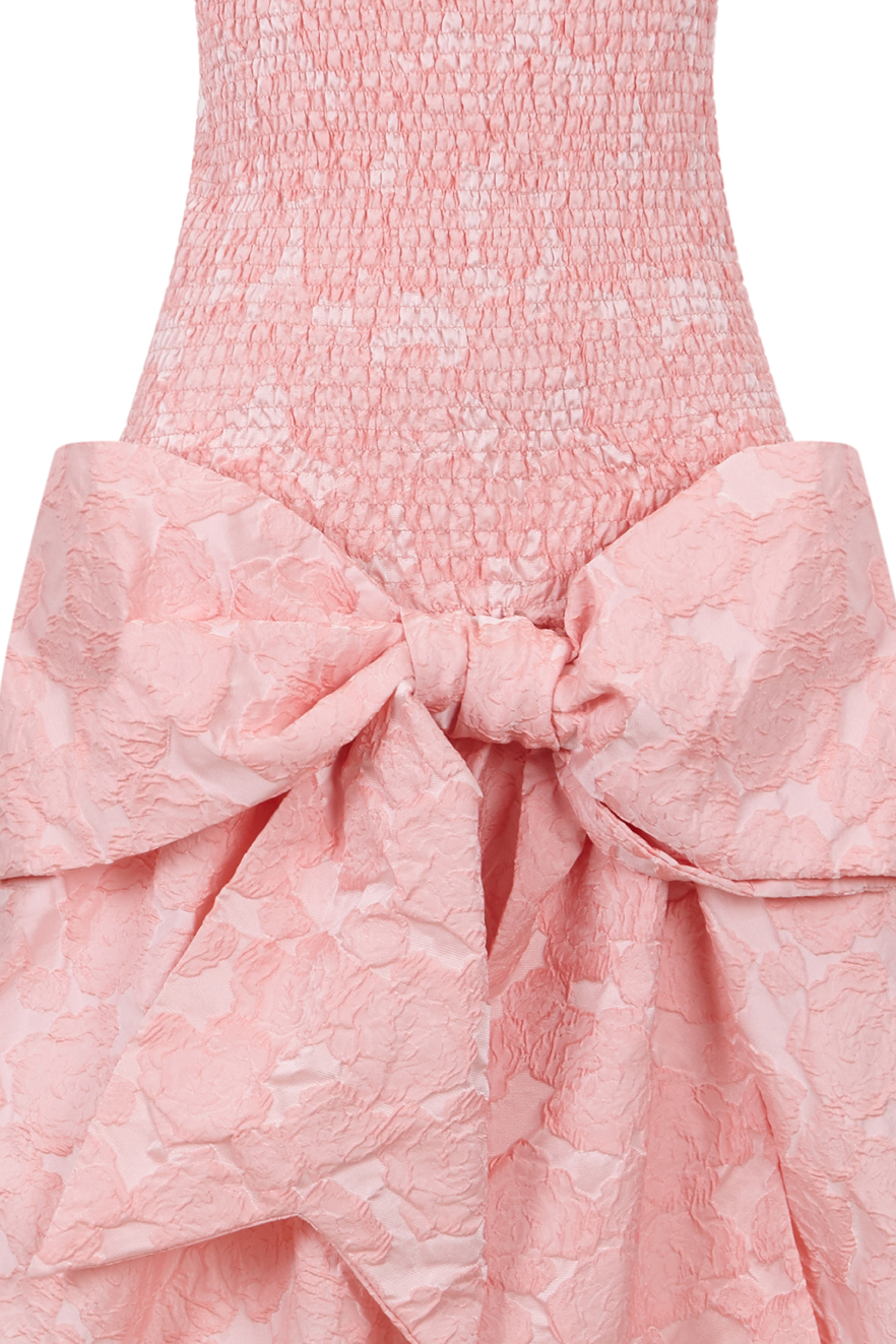 Vestido Ms Lauper en jacquard rosa con cuerpo de nido de abeja y lazo delantero removible