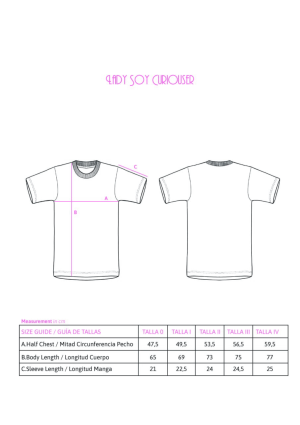 Tabla de medidas de la camiseta Lady Soy Curiouser